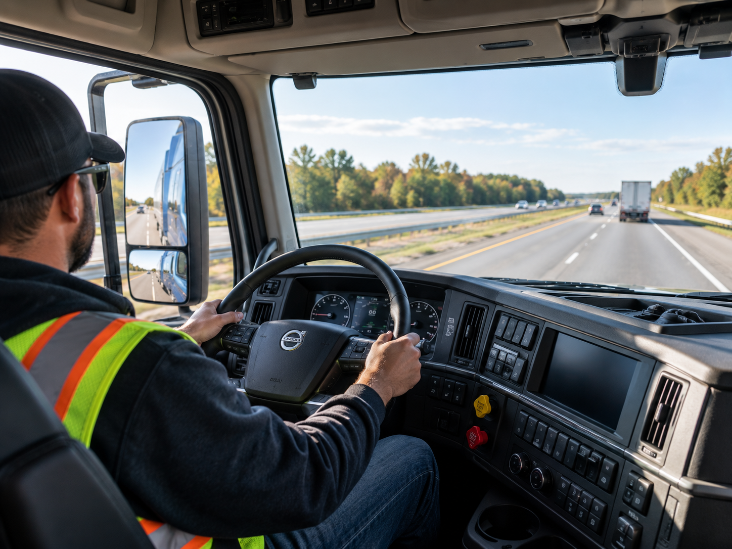 A professional truck driver standing beside a Big World Logistics semi-truck